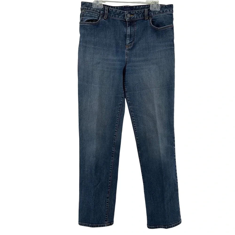 Talbots Womens Blue Straight Leg Jeans Medium Wash Stretch Size 12 Denim Pants